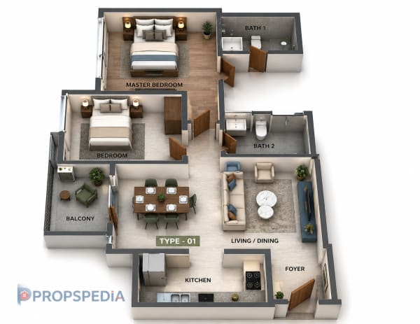 2 BHK Apartment floor plan