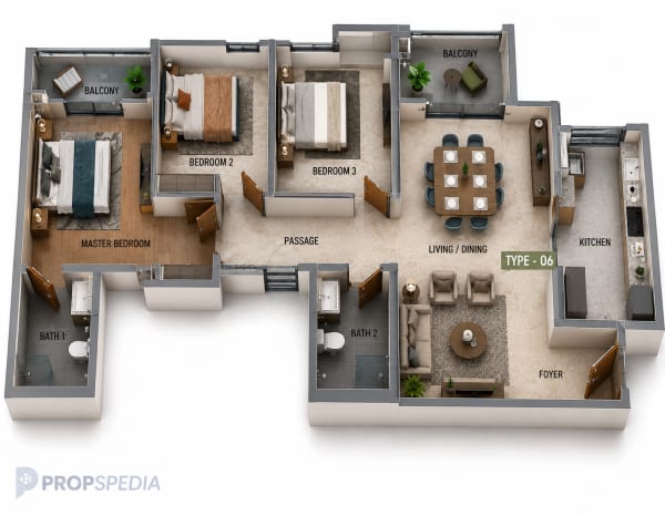 3 BHK Apartment floor plan — SIS Florida