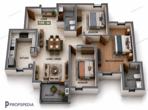 2 BHK Apartment floor plan