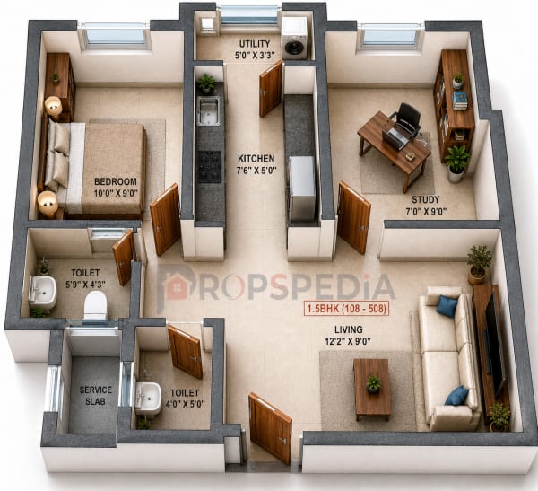 1.5 BHK Apartment floor plan