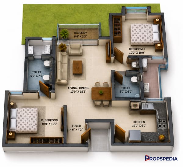 2 BHK Apartment floor plan