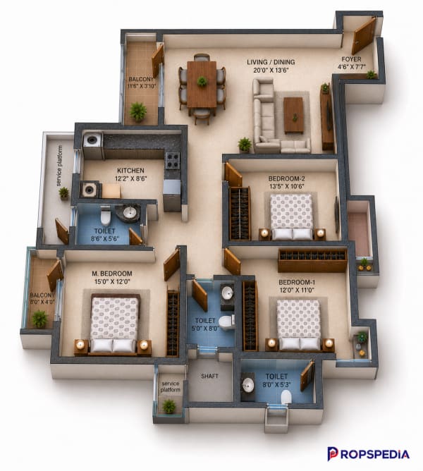 3 BHK Apartment floor plan — BSCPL Bollineni Zion