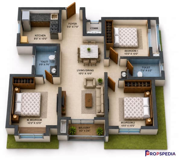 3 BHK Apartment floor plan — BSCPL Bollineni Zion