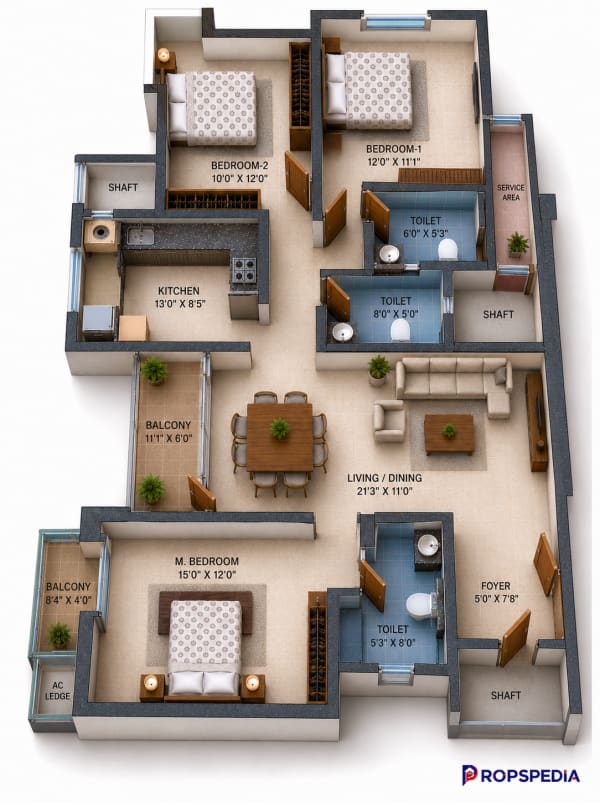 3 BHK Apartment floor plan — BSCPL Bollineni Zion