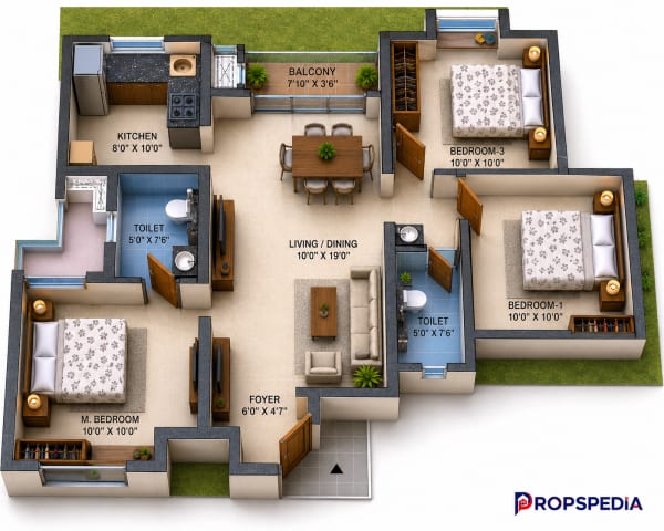 3 BHK Apartment floor plan — BSCPL Bollineni Zion