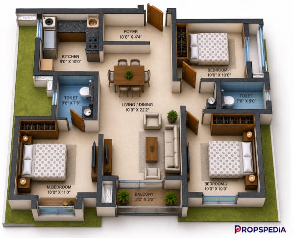 3 BHK Apartment floor plan — BSCPL Bollineni Zion