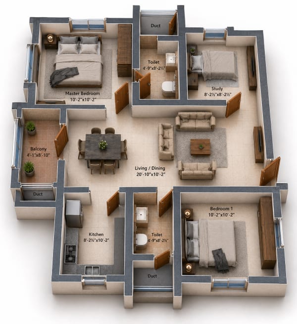 2.5 BHK Apartment floor plan — Newry Altura