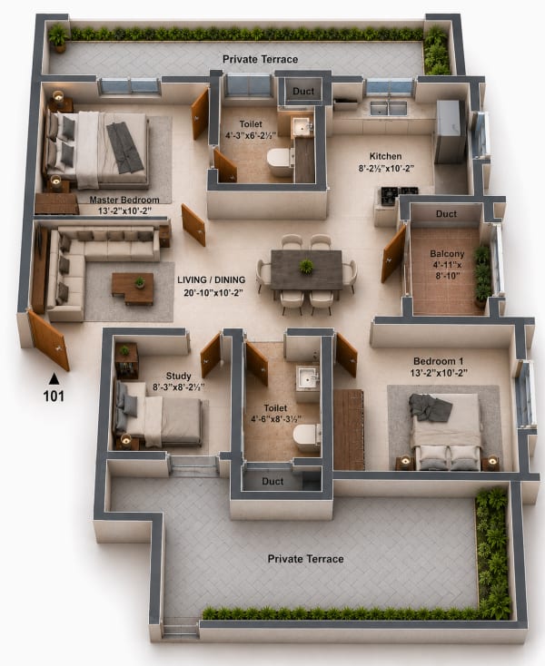 2.5 BHK Apartment floor plan — Newry Altura