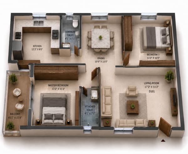 2 BHK Apartment floor plan