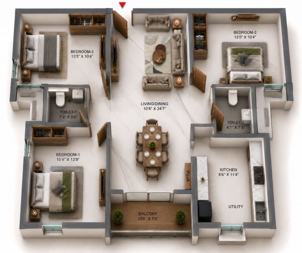 3 BHK Apartment floor plan — TVS Emerald Verde Vista