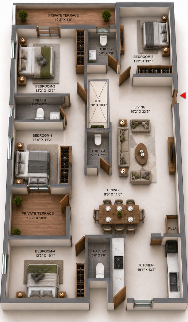 4 BHK Apartment floor plan — TVS Emerald Verde Vista