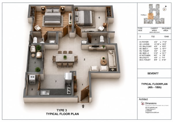 2 BHK Apartment floor plan
