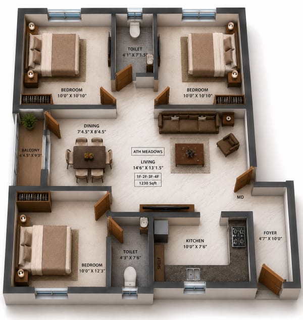 3 BHK Apartment floor plan — ATH Meadows
