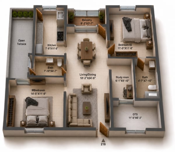 2.5 BHK Apartment floor plan — Silversky The One