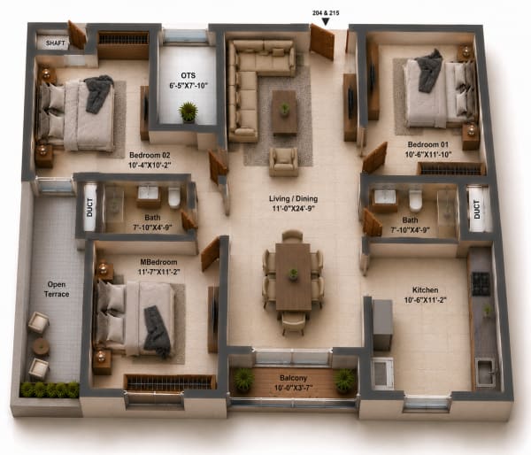 2.5 BHK Apartment floor plan — Silversky The One