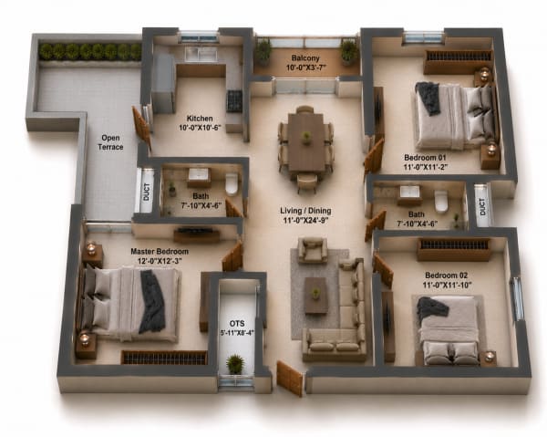 2.5 BHK Apartment floor plan — Silversky The One