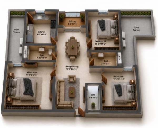 2.5 BHK Apartment floor plan — Silversky The One
