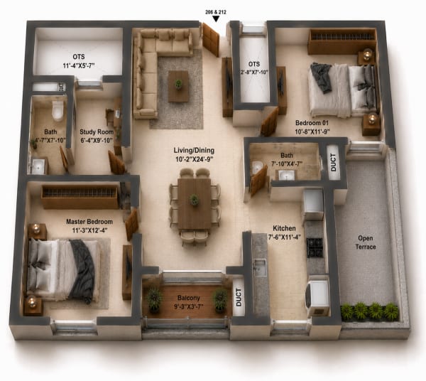 2.5 BHK Apartment floor plan — Silversky The One