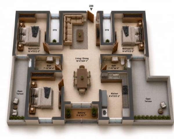 2.5 BHK Apartment floor plan — Silversky The One