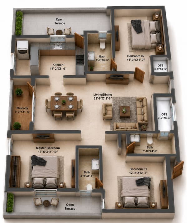 3 BHK Apartment floor plan — Silversky The One