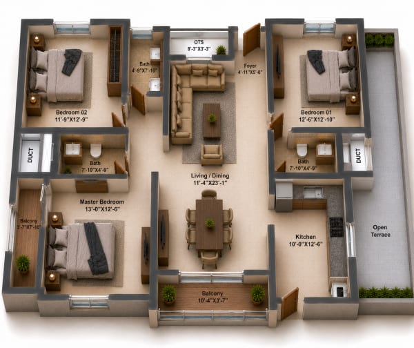 3 BHK Apartment floor plan — Silversky The One