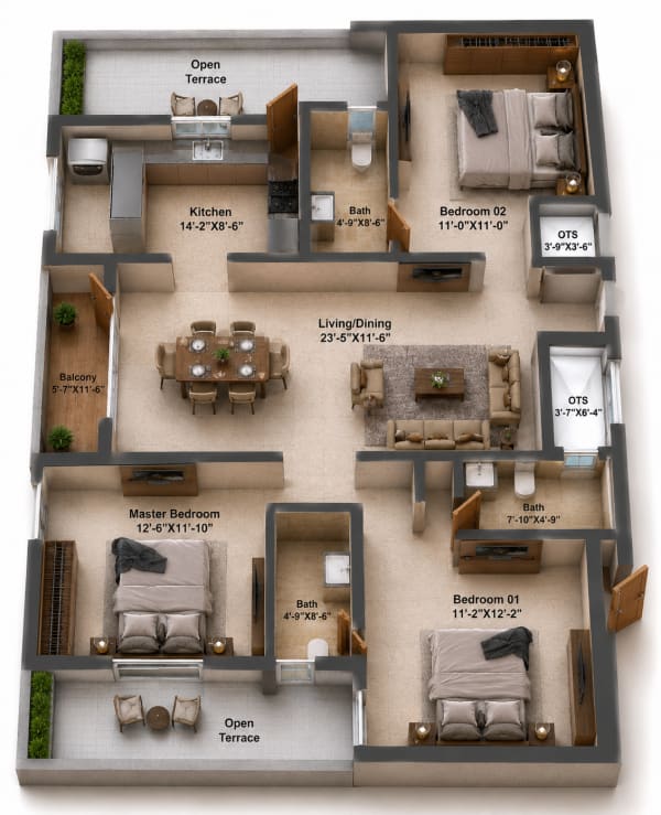 3 BHK Apartment floor plan — Silversky The One