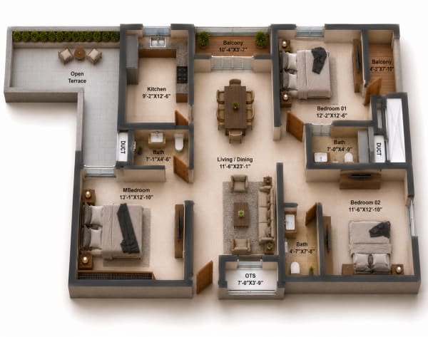 3 BHK Apartment floor plan — Silversky The One