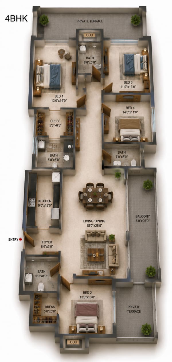 4 BHK Apartment floor plan — Casagrand Aquagrove