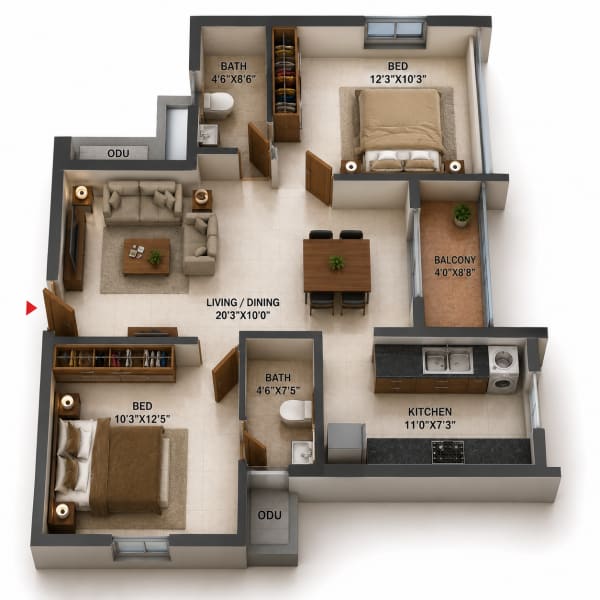 2BHK Apartment floor plan