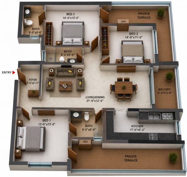 3BHK Apartment floor plan — Casagrand Massimo