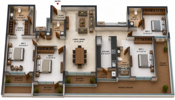 4BHK Apartment floor plan — Casagrand Massimo