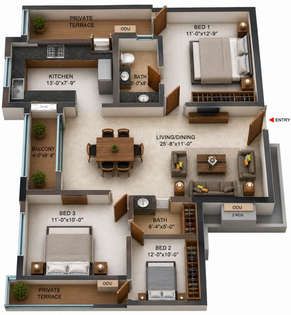 3BHK Apartment floor plan — Casagrand Massimo