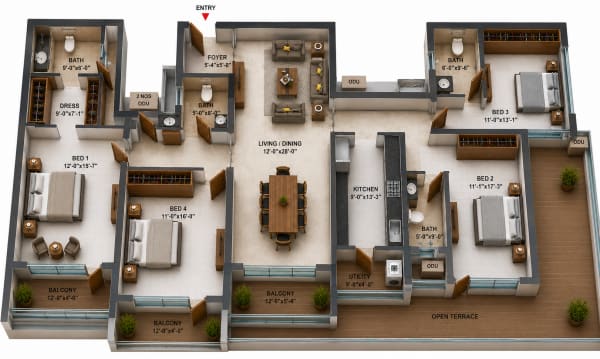 4BHK Apartment floor plan — Casagrand Massimo