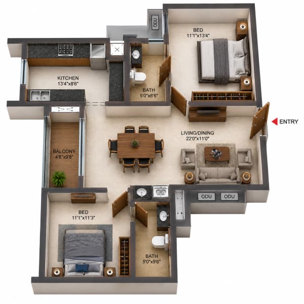 2BHK Apartment floor plan