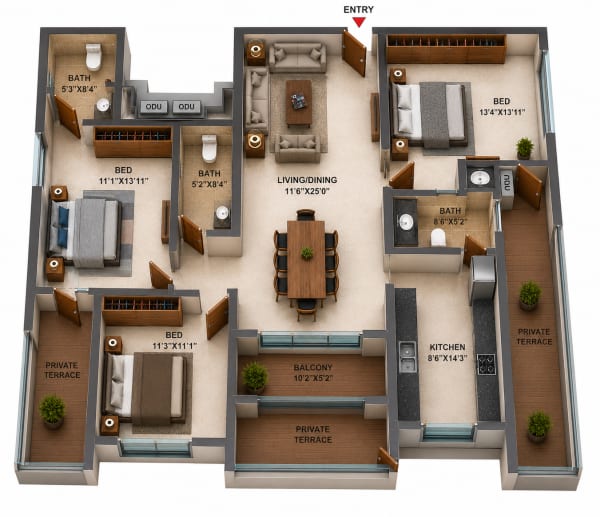 3BHK Apartment floor plan — Casagrand Primrose