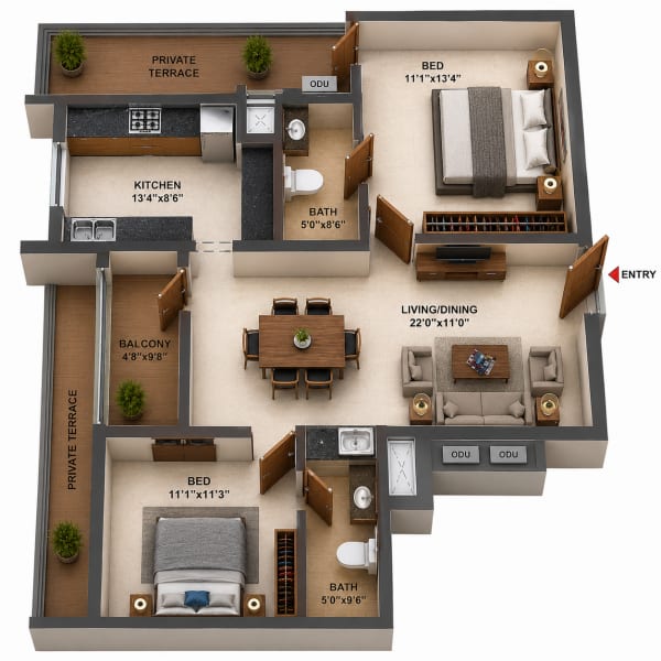 2BHK Apartment floor plan