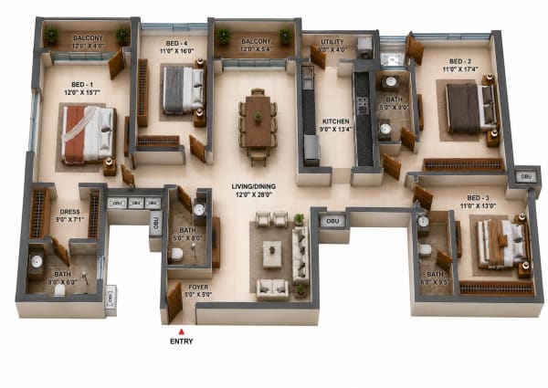 4BHK Apartment floor plan — Casagrand Osaka