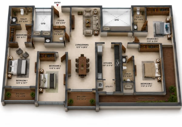 4BHK Apartment floor plan — Casagrand Majestica