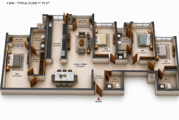 4BHK Apartment floor plan — Casagrand Dior