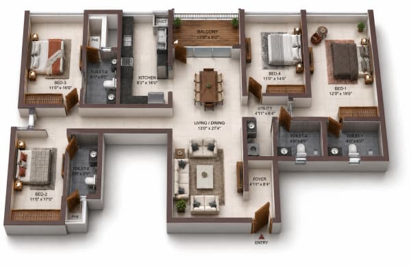 4 BHK Apartment floor plan — Casagrand Zodiac
