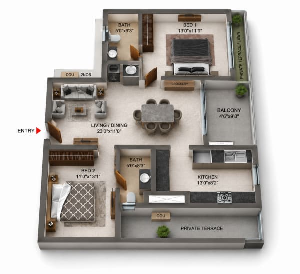 2 BHK floor plan