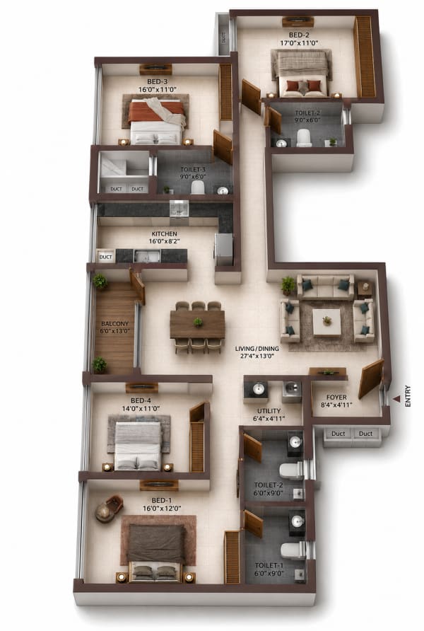 4 BHK Apartment floor plan — Casagrand Zodiac