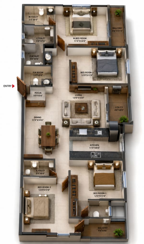4 BHK Apartment floor plan — Casagrand Firstcity