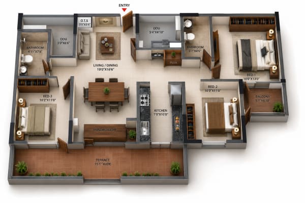 3 BHK Apartment floor plan — Casagrand Firstcity