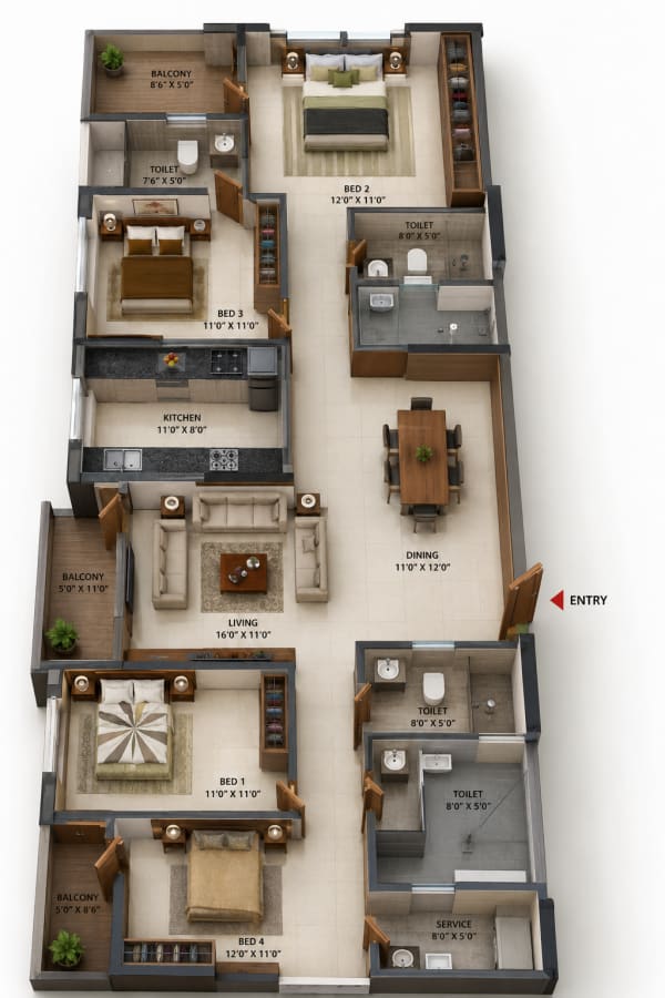 4 BHK Apartment floor plan — Casagrand Firstcity