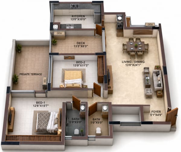 2BHK Apartment floor plan