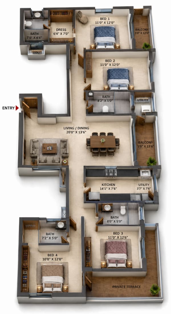 4 BHK Apartment floor plan — Casagrand Casamia