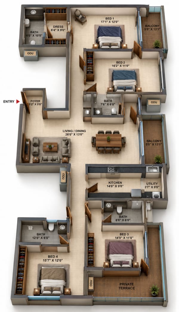 4 BHK Apartment floor plan — Casagrand Casamia
