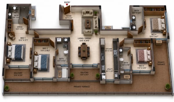 4 BHK Apartment floor plan — Casagrand Casamia