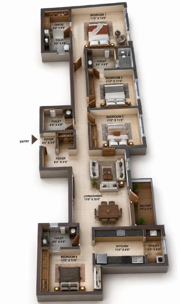 4 BHK floor plan — Casagrand Jarvis